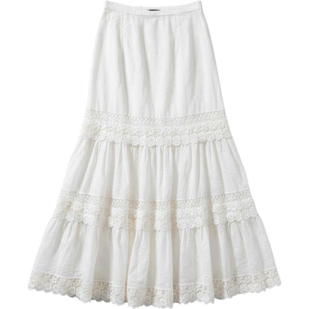 Charo Ruiz Ibiza White Cream Cotton Lace Tiered Maxi Skirt Boho Made Spain Small